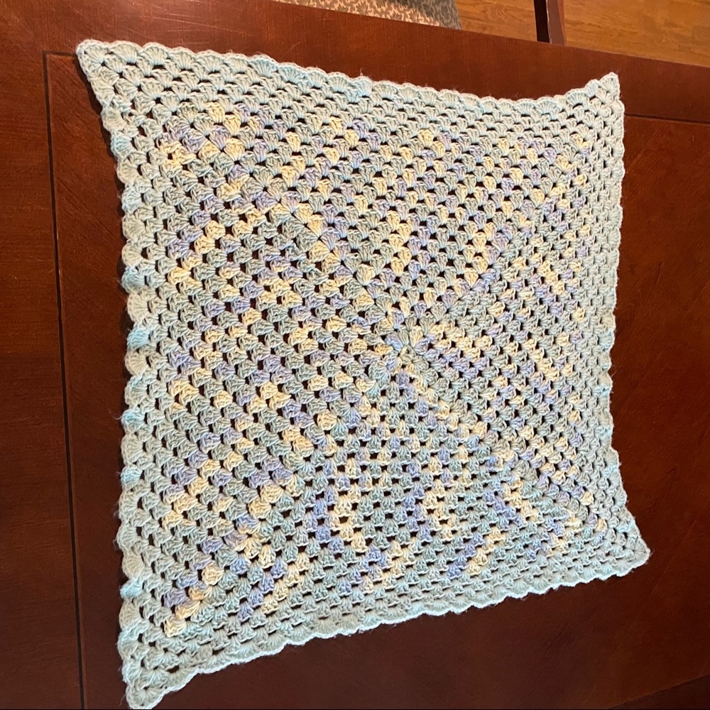 Crocheted Hand Made Blue Yellow Green 30” x 30”